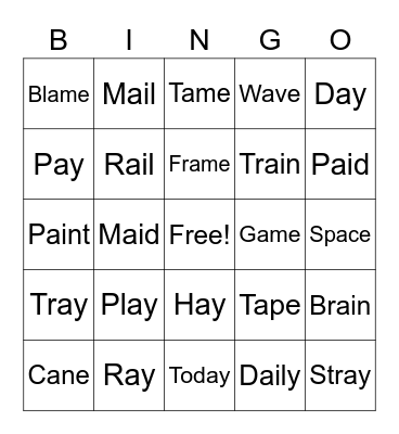 Long A Bingo Card