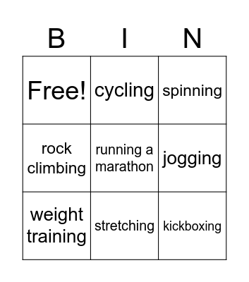 SU4 U6 L1: Talk about a fitness activities. Bingo Card