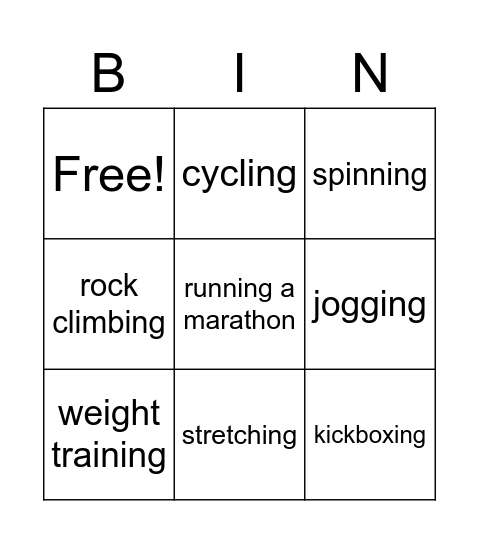 SU4 U6 L1: Talk about a fitness activities. Bingo Card