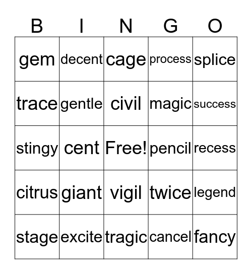 Wilson 7.1 BINGO Card