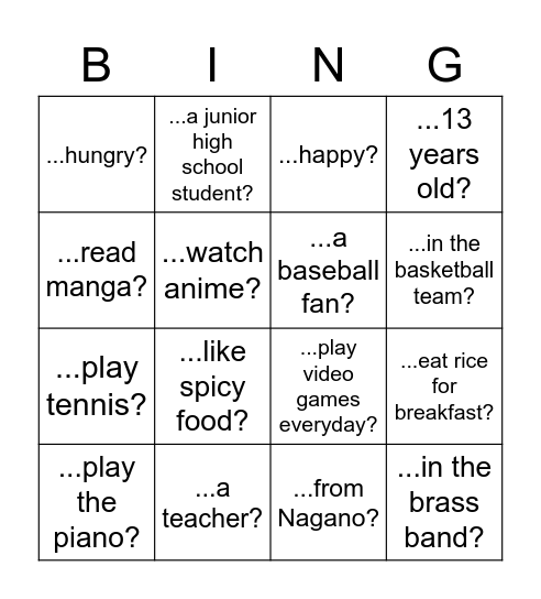 Untitled Bingo Card
