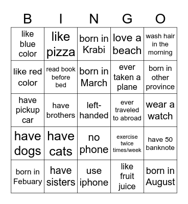 Interview session Bingo Card