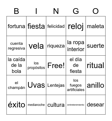 Nuevo Año Bingo Card