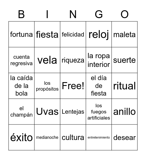 Nuevo Año Bingo Card