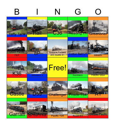 It's great to be a Steam Excursion Engine Bingo Card