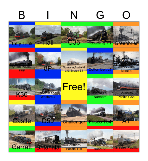 It's great to be a Steam Excursion Engine Bingo Card