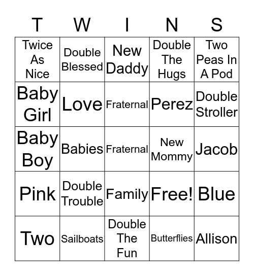 Jenny's Baby Shower Bingo Card
