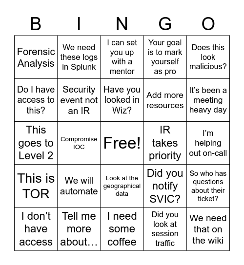 Buzz Phrase Bingo Card