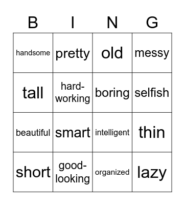 Adjectives to talk about your family Bingo Card
