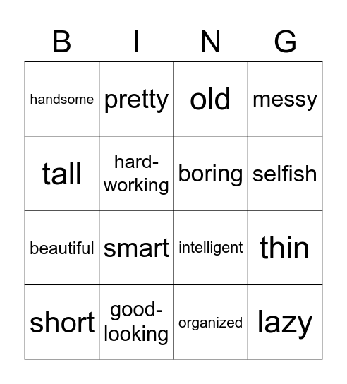 Adjectives to talk about your family Bingo Card