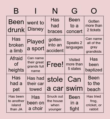 Gray Family and Friends Bingo Card