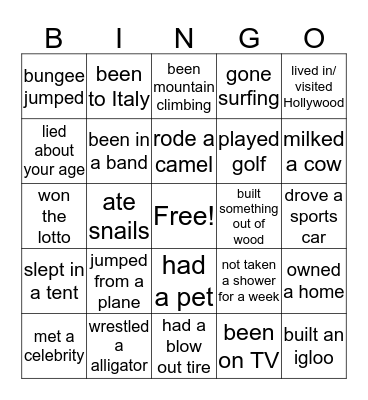 Have you ever...? Bingo Card