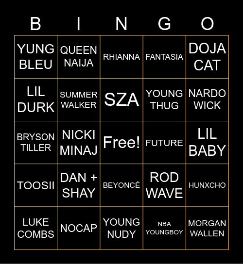 MUSIC Bingo Card