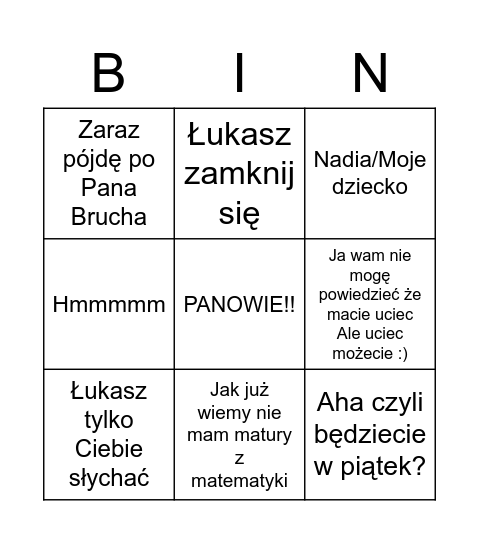 Teksty Pani Klar Bingo Card