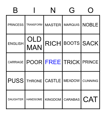 PUSS IN BOOTS Bingo Card