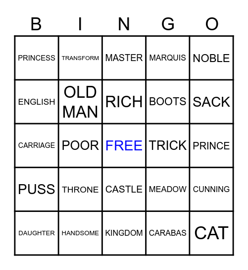 PUSS IN BOOTS Bingo Card