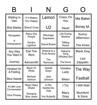 ROCK N' ROLL #33 Bingo Card