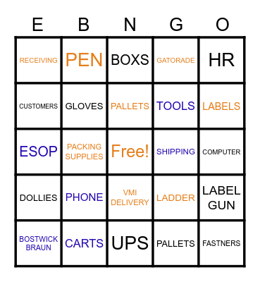BB WAREHOUSE BINGO Card