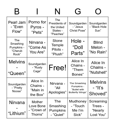GRUNGE NIGHT Bingo Card