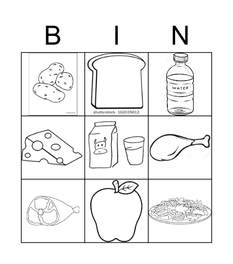 La comida Bingo Card