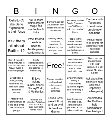Sample Prep S&T 2023 Bingo Card