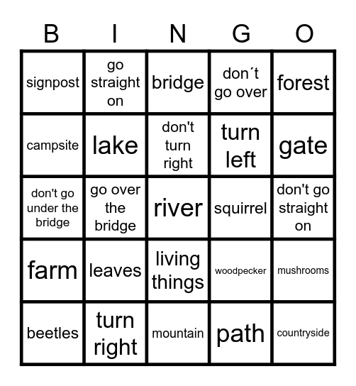 In the Countryside Bingo Card