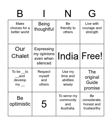 The Guide Promise and Law Bingo Card