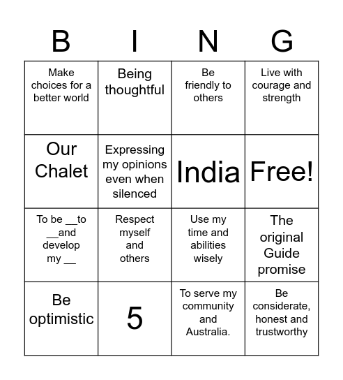 The Guide Promise and Law Bingo Card