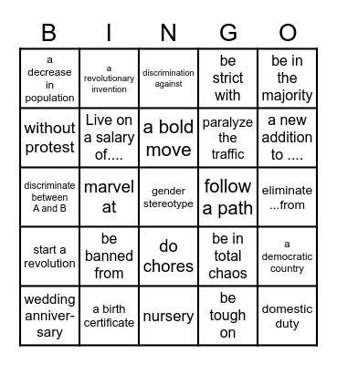 Vocabulary Bingo 208 Bingo Card