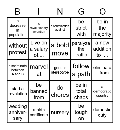Vocabulary Bingo 208 Bingo Card