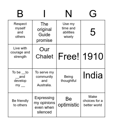 The Guide Promise and Law Bingo Card