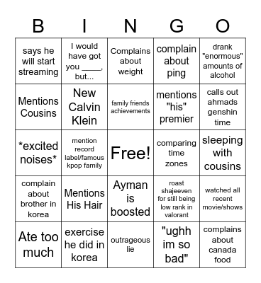 Junseo Bingo Card