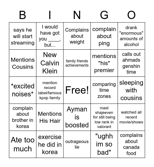 Junseo Bingo Card