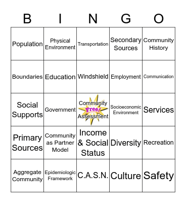 Community Assessment Bingo Card