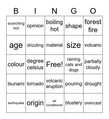 UNIT 13 - 14:  KET 2 Bingo Card
