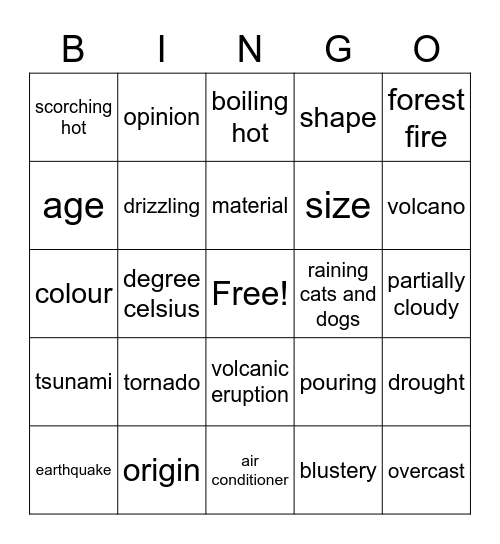 UNIT 13 - 14:  KET 2 Bingo Card