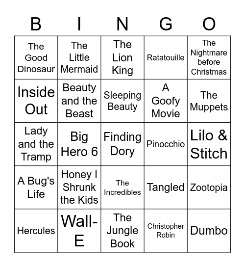 Movies Bingo Card