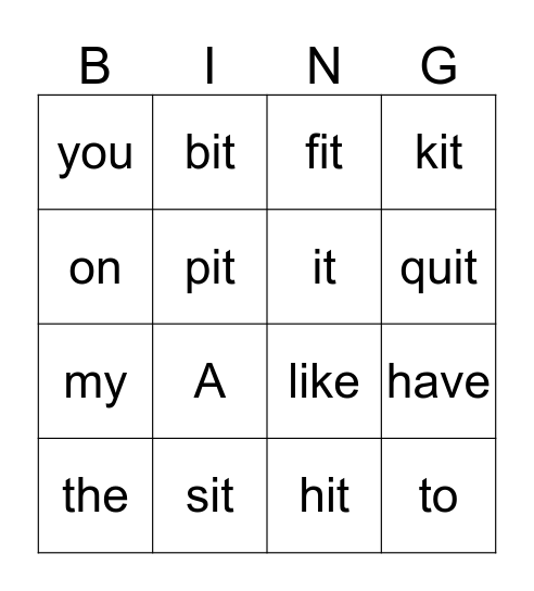"it" word family and sight words Bingo Card