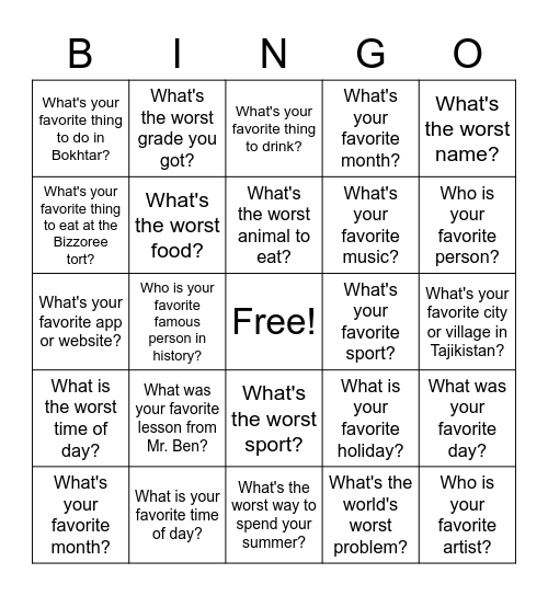 Untitled Bingo Card