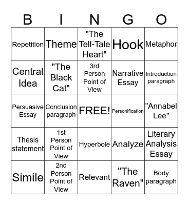 7th Grade ELA AIS - Vocabulary Bingo Card