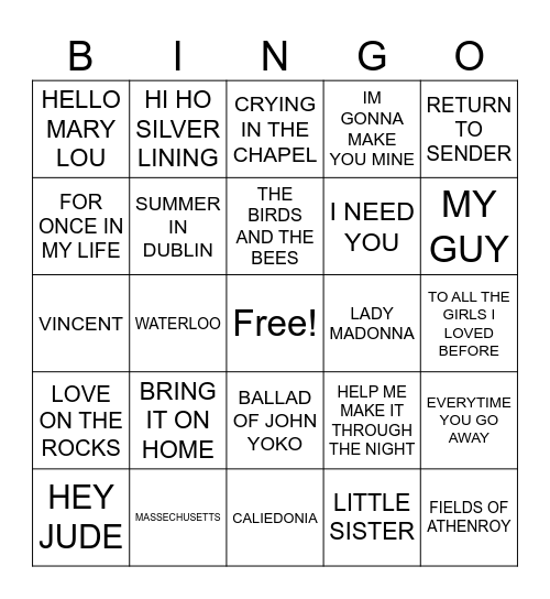 COURTOWN Bingo Card
