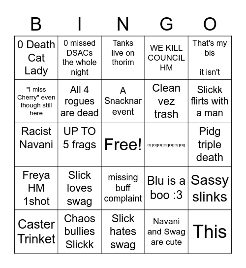 TUESDAY BINGO Card