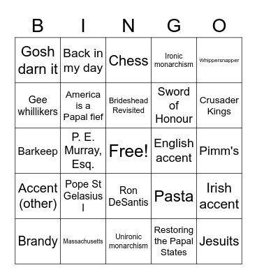 Peter Murray Bingo Card
