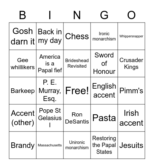 Peter Murray Bingo Card
