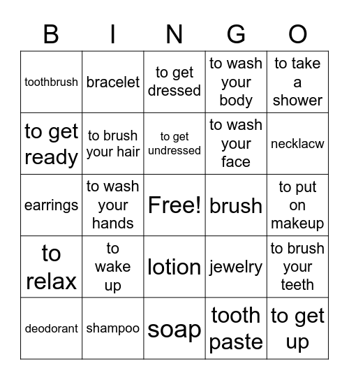 Daily Routine Vocabulary Bingo Card