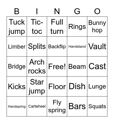 Gymnastics Bingo Card