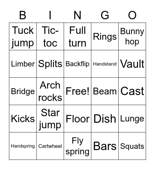 Gymnastics Bingo Card