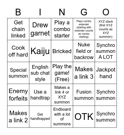 YGO Bingo Card