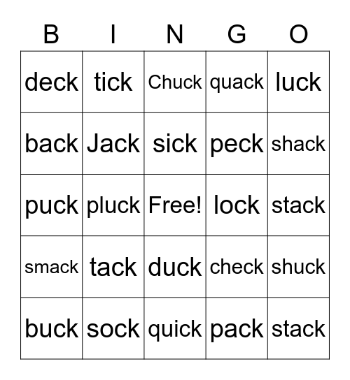 -ck words Bingo Card