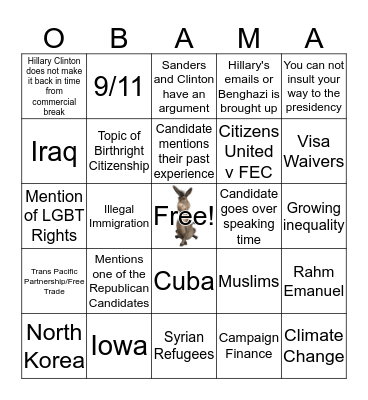 Democratic Debate 1/17 Card # 1 Bingo Card